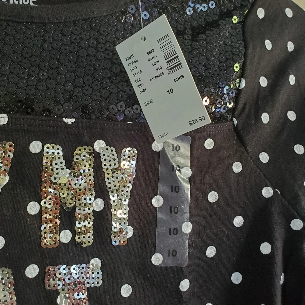 ⭐️4/$20 Justice‎ long sleeve Sequin Top Size 10 NWT